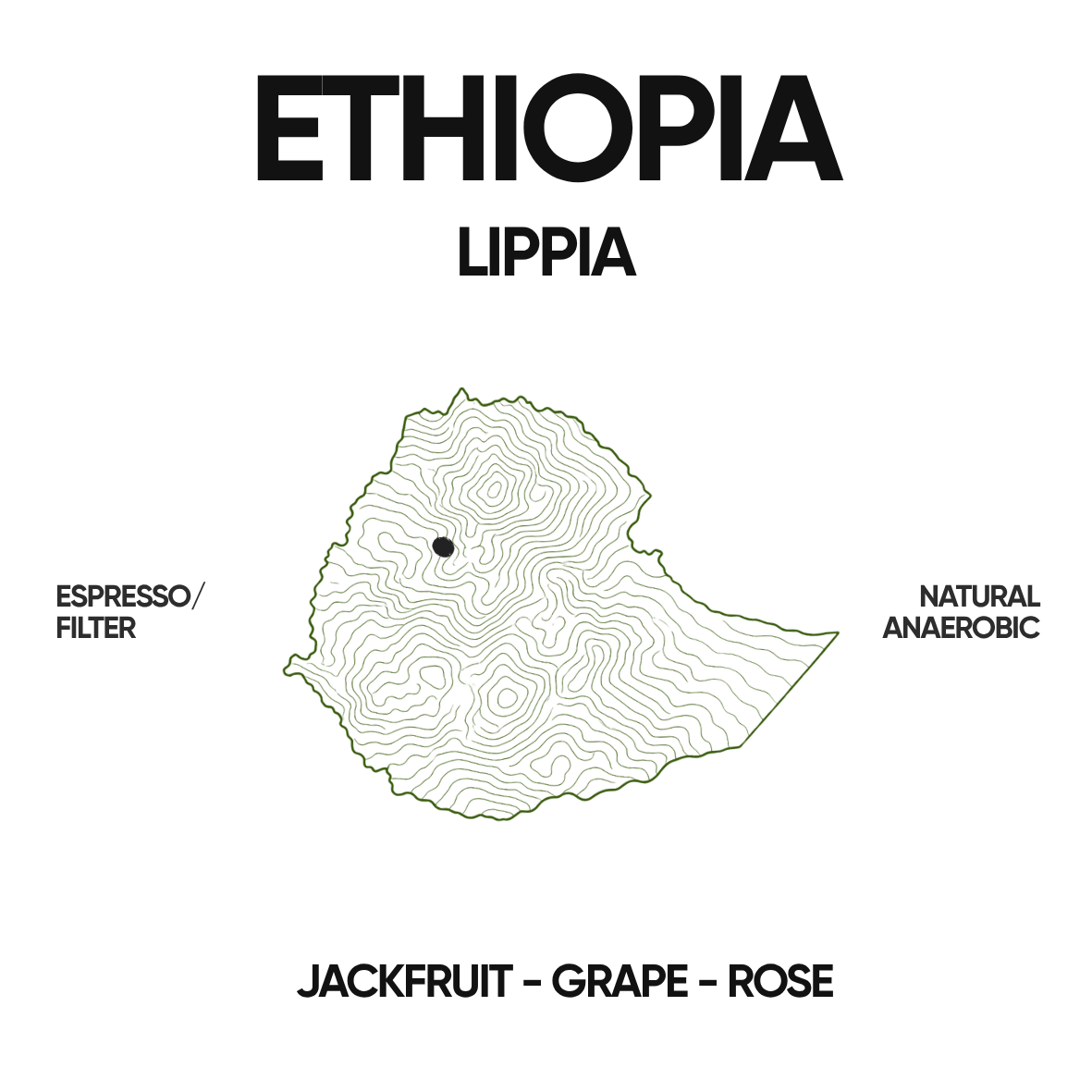Ethiopia Lippia filter and espresso coffee label with jackfruit, grape and rose notes