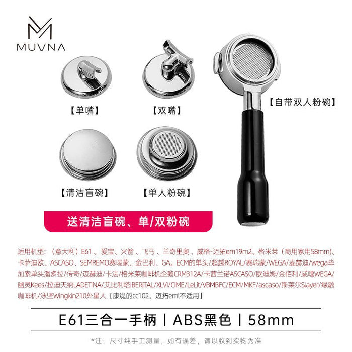 MUVNA E61 3-in-1 Espresso Portafilter with Black ABS Handle – 58mm, 2-Ear
