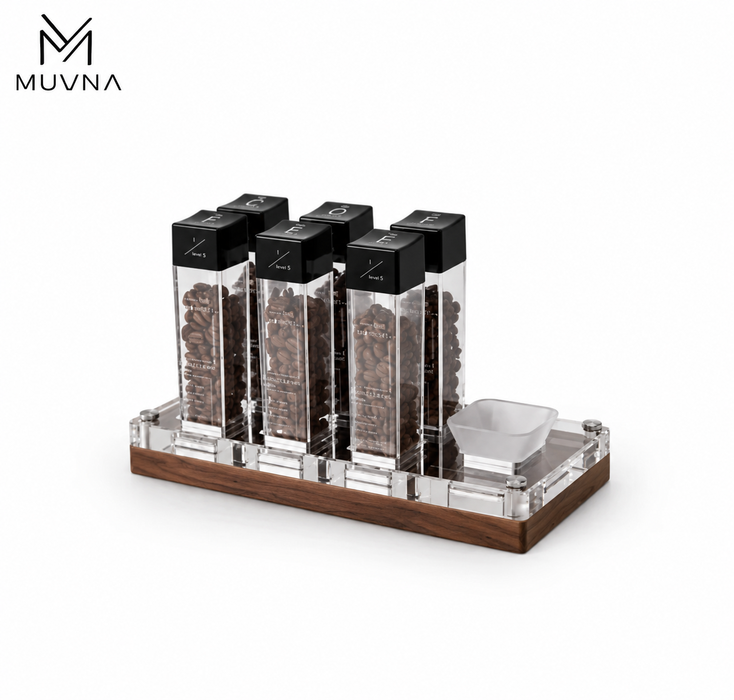 MUVNA 1/3 Angel Coffee Bean Cellars with Walnut Wood Stand – 6 Tubes
